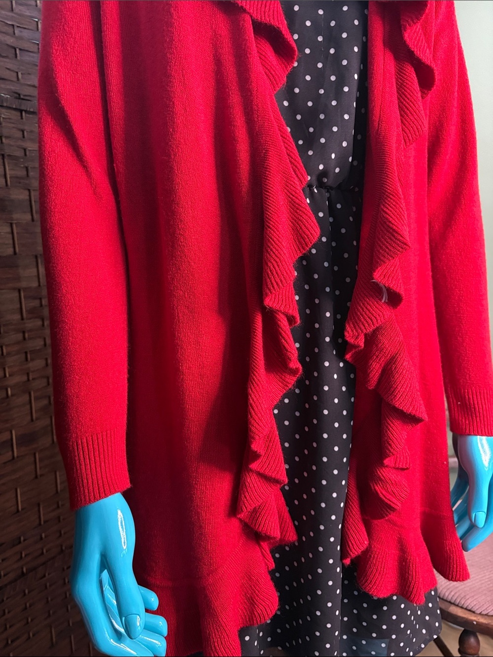 Red Ruffle Waterfall Cardigan - Picture 2 of 5